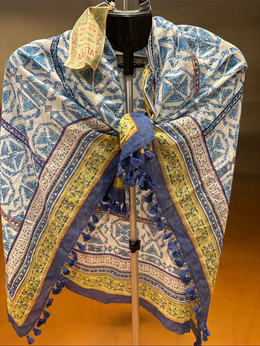 Aratta Silent Journey Blue & Yellow Printed Women's Scarf Wrap